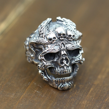 Anillo de Plata de Ley 925 auténtica para hombre, personalizado, tallado, con forma de calavera Retro, a la moda, joyería exquisita, recuerdo 2024 - compra barato