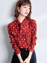 Moda red dot chiffon camisa feminina 2021 nova primavera outono manga comprida único breasted temperamento topos feminino ol blusa aq107 2024 - compre barato