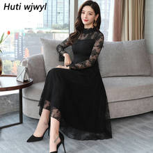 Vestido de otoño-invierno de encaje negro Vintage, elegante, ceñido, rosa, informal, pasarela, 2021 2024 - compra barato