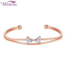 Wuziwen Bow Open Bangle Bracelet For Women 925 Sterling Silver Rose Gold Color 2.92 Ct White AAAAA Cubic Zirconia NH1640 2024 - buy cheap