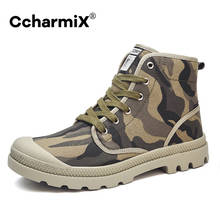Ccharmix botas de lona masculinas, estilo militar de combate, calçados confortáveis de cano alto da moda, calçados com estampa de camuflagem, tamanho grande 2024 - compre barato