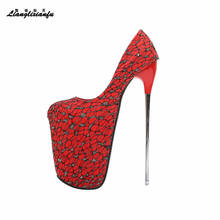 Crossdresser Fashion Fetish Stiletto 30cm Metal Thin Heels Platforms Women Wedding Shoes Party Dance Female RED LACE Party pumps 2024 - buy cheap