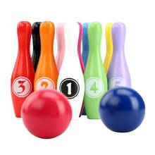 12pcs/set Wooden Color Bowling Set 10 Pins 2 Ball Bowling Game for Kids Indoor Family Sports Educational Toy 2024 - buy cheap