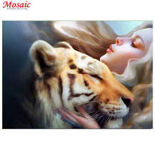 DIY 5D Diamond beautiful girl and tiger Handmade Diamond Painting Cross Stitch Kits Diamond Embroidery Patterns Rhinestones gift 2024 - buy cheap