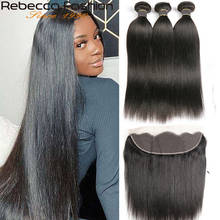 Extensão de cabelo humano remy com renda, cabelo liso brasileiro com fecho frontal de 3 mechas com renda 2024 - compre barato