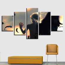 Wall Art Canvas Painting Pictures Modular Poster 5 Pieces Angeles Con Alas Black Wings Landscape HD Printing Home Decoration 2024 - buy cheap
