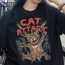 Harajuku neko ramen tshirt do sexo feminino do vintage japão samurai gato anime impresso verão unisex manga curta t camisa das mulheres streetwear 2024 - compre barato