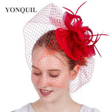 Sombrero de boda de moda roja, tocado de malla Sinamay, tocado de té para fiesta de mujer, sombrero de Fedora Vintage para iglesia, nuevo 2024 - compra barato