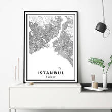Istambul mapa da cidade impressão preto branco lona cartaz moderno parede arte imagem nórdico decoração pintura turquia decoração para casa 2024 - compre barato