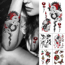 Водостойкая временная татуировка, наклейки, дракон Роза, старая школа, флэш-татуировки, женские эскизы, боди-арт, искусственная татуировка на руку для мужчин 2024 - купить недорого