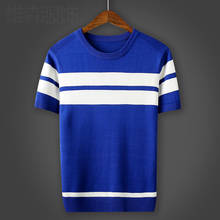 2021 New Summer Slim Fit Knitted T-shirts Men Short Sleeve Sweater Top Fashion O-Neck Contrast Color Striped Tees Pullover B68 2024 - buy cheap