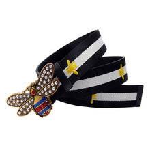 Cinturón de cuero de lona con bordado de abeja occidental para mujer, cinturón de moda con diamantes de imitación, hebilla de abeja 2024 - compra barato