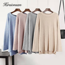 Hirsionsan Shiny Lurex Thicken Sweater Women Cashmere Winter New Knitted Split Pullover Bell Sleeve Tops Oversize Female Clothes 2024 - buy cheap