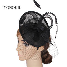 Sinamay chapéu fascinator elegante de casamento, laço de malha para exposição de noiva, chapéu estilo fedora, moda feminina, acessórios para cabelo 2024 - compre barato