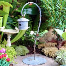 Vintage Hanging Miniature Bird House with Stand Rusted Metal Bird Hut Bird Feeder Fairy Garden Accessories Ornaments Supplies 2024 - buy cheap