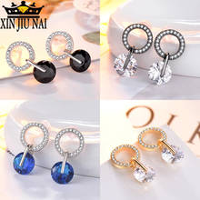 8colors Newest Colorful Fashion Temperament Earrings 925 Silver Exquisite White Zircon Full Zircon Round Stud Earrings For Women 2024 - buy cheap