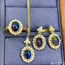 KJJEAXCMY fine jewelry natural black opal 925 sterling silver luxury girl new pendant necklace earrings ring set support test 2024 - buy cheap