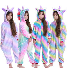 Girls Boys Winter Kigurumi Pajamas Unicorn Cartoon Anime Animal Onesies Kids Sleepwear Flannel Warm Jumpsuit Children Pajamas 2024 - buy cheap