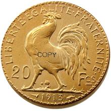 1913 France 20 Franc Rooster Gold Plated Copy Coin 2024 - buy cheap