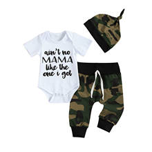 3 Pcs Newborn Casual Outfits Toddler Letter Print Short Sleeve Round Neck Romper + Camouflage Pants with Drawstring + Cap 2024 - buy cheap