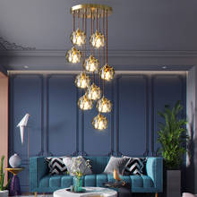 Nordic escada lustre loft led iluminação lustre loft para sala de estar quarto bola cristal cozinha pendurado lâmpada ouro 2024 - compre barato