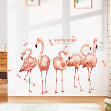 Adesivos de parede flamingo rosa, adorável, para quartos de crianças, meninas, decoração de quarto, faça você mesmo, desenho de animal, papel de parede, adesivo, decalque de arte 2024 - compre barato