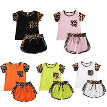 Conjunto de ropa de 2 piezas para bebé, camiseta de leopardo, pantalones cortos, chándal, 2020 2024 - compra barato