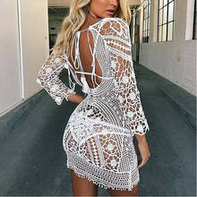 Hot Swimsuit Cover Up Women White Lace Tunic Beach Dress Clothes Backless Swimsuit Crochet Bikini Swimming Beach Wear 2024 - buy cheap