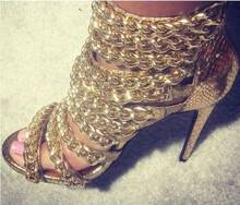Sandalias de tacón con cadena dorada para mujer, zapatos de gladiador con cremallera y piel de serpiente metálica, con punta abierta, talla grande 10 2024 - compra barato