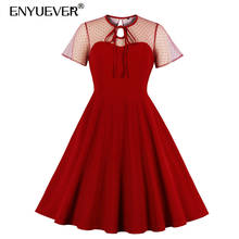 Enyuever Red Vintage Dress Summer Clothes Mesh Hollow Out Polka Dot Patchwork Robe Pin Up Swing Elegant Women Casual Dresses 2024 - buy cheap