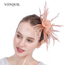 Sinamay Wedding Hair Accessories Fascinators Women Girl Feather Floral Hair Clips For Church Ladies Cocktail Headwear SYF148 2024 - buy cheap