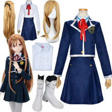 Disfraz de Sword Art Online de Anime, traje de Cosplay personalizado, vestido de uniforme escolar de Sagitario Yuuki Asuna, camisa, falda, pelucas, zapatos 2024 - compra barato