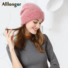 Rabbit Fur Hat 2020 Autumn Winter Beanie Hat Warm Solid Black Rabbit wool Fur knitted Beanies for ladies pink bonnet femme 2024 - buy cheap