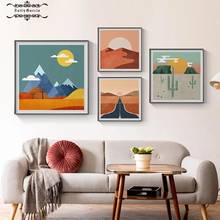 Pôster de paisagem, desenho nórdico, tela abstrata, pintura de parede, arte impressa, boho, imagens modernas, decoração para casa 2024 - compre barato