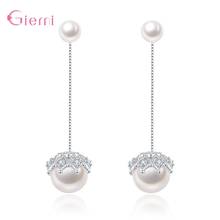 Envío Gratis pendientes colgantes de perlas de agua hechos a mano elegantes de lujo de Plata de Ley 925 para mujer 2024 - compra barato