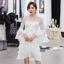 Yigelila vestido branco de lantejoulas, vestido linha a imperial slim, decote em v, mangas borboletas, altura do joelho, elegante, 65119 2024 - compre barato