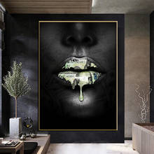 Nordic Women Lip With Dollar Oil Painting On Canvas Print Wall Art Poster Modern Black Picture For Living Room Home Decoration 2024 - buy cheap