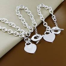 New 925 Sterling Silver Heart-Shaped TO Bracelet Necklace 18 Inch Chinese Style Buckle Necklace 8 Inch Bracelet Set For Female W 2024 - buy cheap