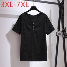 New 2021 Ladies Summer Plus Size Tops For Women Large Short Sleeve Loose Black Cotton Sequins V-neck T-shirt 3XL 4XL 5XL 6XL 7XL 2024 - buy cheap