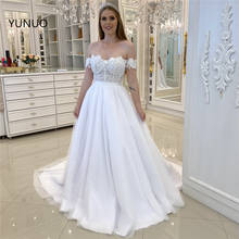 YUNUO Rustic A Line Wedding Dresses Off the Shoulder vestidos de novia 3D Lace Tulle свадебное платье Bridal Gowns Chapel Train 2024 - buy cheap