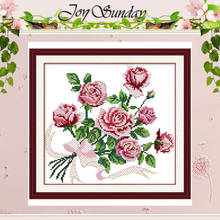 Noivado do amor rosa contado ponto cruz 11ct 14ct algodão ponto cruz conjunto de flores kits de ponto cruz bordado bordado needlework 2024 - compre barato