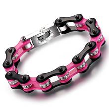 Fashion Women Men Black Pink Stainless Steel Bracelets Punk Rock CZ Zircon Rhinestone Motorcycle Bicycle Chain Bracelet Jewelry 2024 - buy cheap