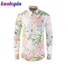 Luxury Seaweed Printed Shirt Men Turn-down collar Long Sleeve Slim Fall Chemise homme 100% Pure Cotton Shirts For Men Plus Size 2024 - buy cheap