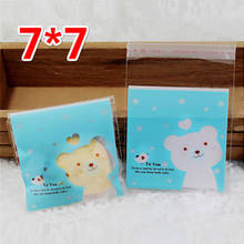 100pcs/lot Blue Frosted Cellophane Gift Cookies Nougat Self-adhesive Bag Transparent Bear Snowflake Crispy Snack Food Packaging 2024 - buy cheap