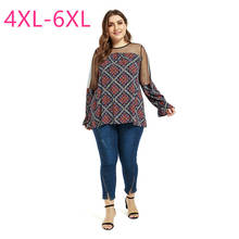 New 2021 spring autumn plus size tops for women large blouse casual loose long sleeve lace print transparent shirt 4XL 5XL 6XL 2024 - compre barato