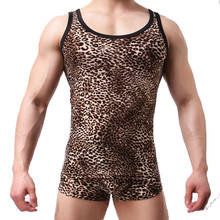 Men Tank Tops Male Tight Fitting Slim Sleeveless Tanks fitness shirt Bodyshaper Underwear Fashion sexy leopard Vests+boxers sets 2024 - buy cheap