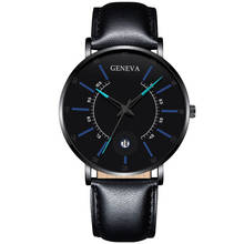 Geneva Luxury Men's Fashion Business Calendar Watches Blue Leather Belt Analog Quartz Watch Male Wristwatches Relogio Masculino 2024 - buy cheap