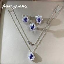 Pansysen vintage 100% colar de prata esterlina 925, colar/brincos/anéis de pedras preciosas de moissanite, conjunto de joias finas de casamento 2024 - compre barato