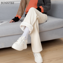 Wide Leg Pants Women Corduroy Solid Simple Loose All-match Cozy Student Casual Elastic Waist Trousers Chic Ladies Ulzzang Ins 2024 - buy cheap