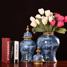 Vaso de cerâmica de luxo luz azul dourado, estilo europeu, armazenamento, decoração para casa, jarra, sala de estar, decoração de mesa 2024 - compre barato